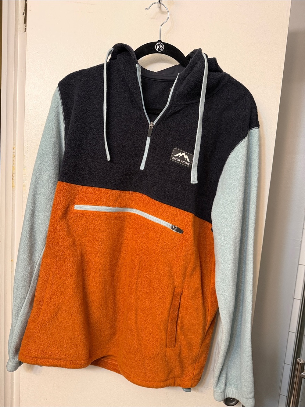 Mountain Ridge Colorblock Zip-Up Fleece Hoodie - Orange/Black/Light Blue